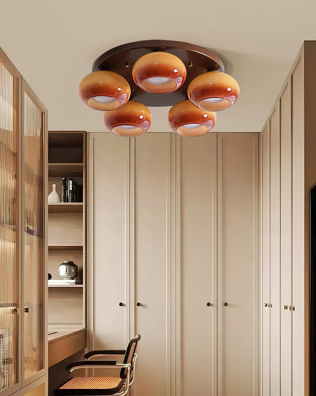 Aurevo 5-Light Amber Glass Flush Mount — Hardwired Ceiling Fixture, E26 Socket