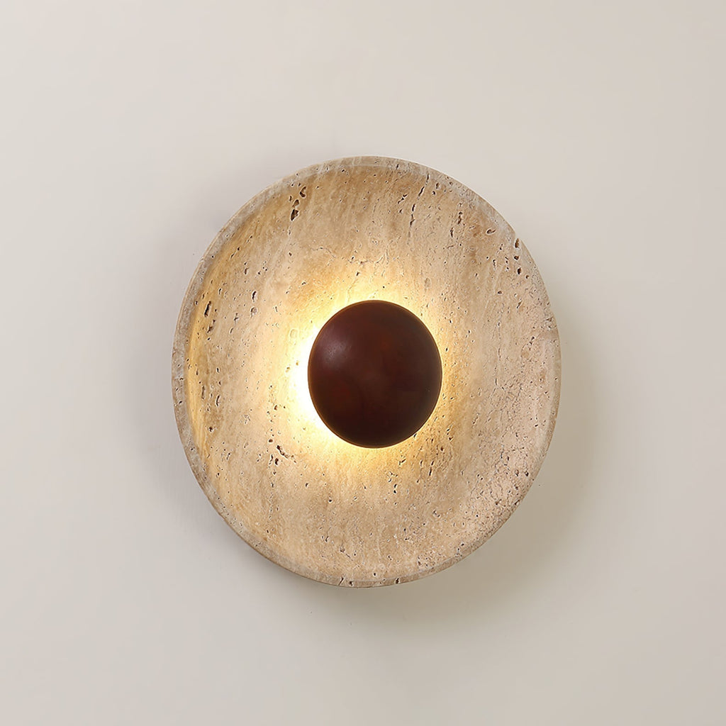 Applique murale solaire en travertin Aveny — forme de disque circulaire