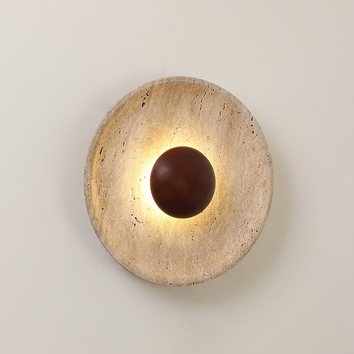 Applique murale solaire en travertin Aveny — forme de disque circulaire