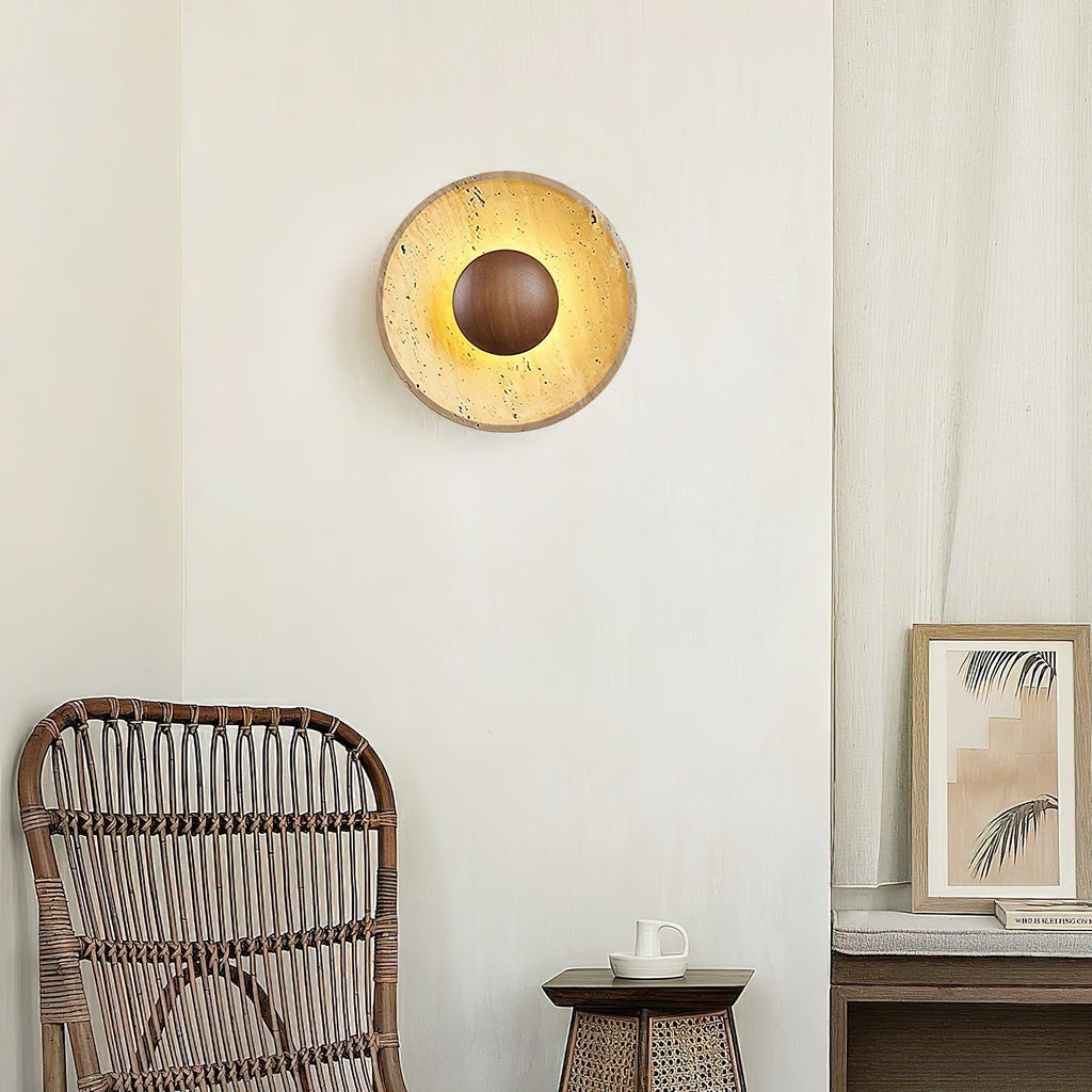 Applique murale solaire en travertin Aveny — forme de disque circulaire