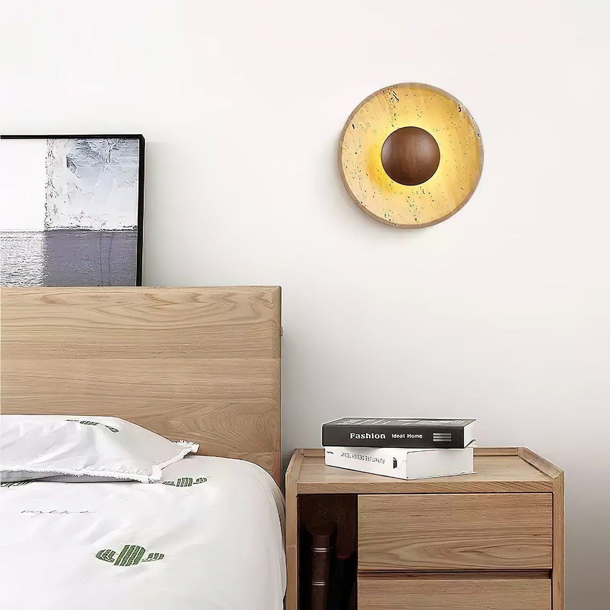 Applique murale solaire en travertin Aveny — forme de disque circulaire