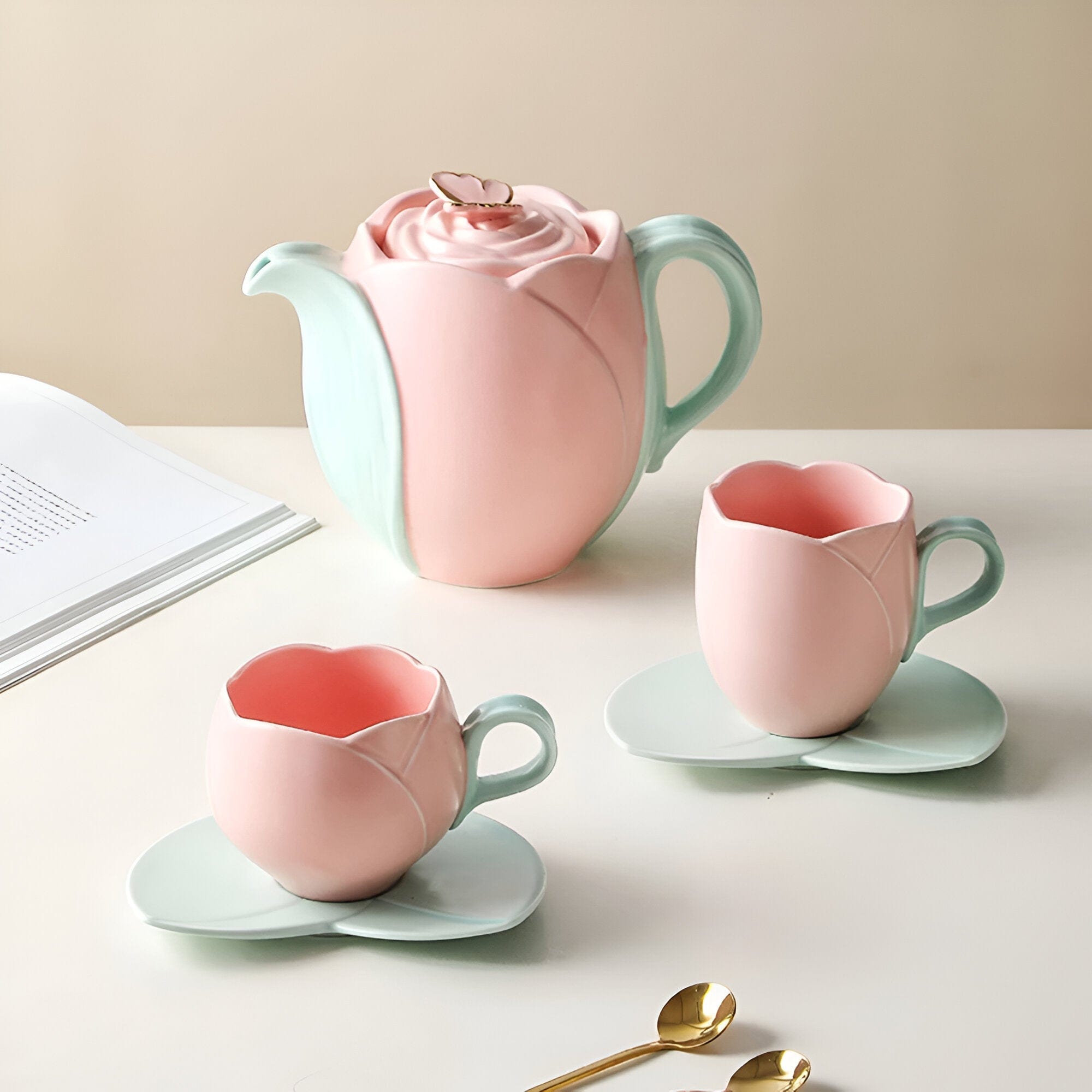 チューリップ 陶器 コーヒー碗 受け皿 セット
