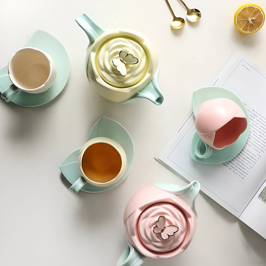 チューリップ 陶器 コーヒー碗 受け皿 セット
