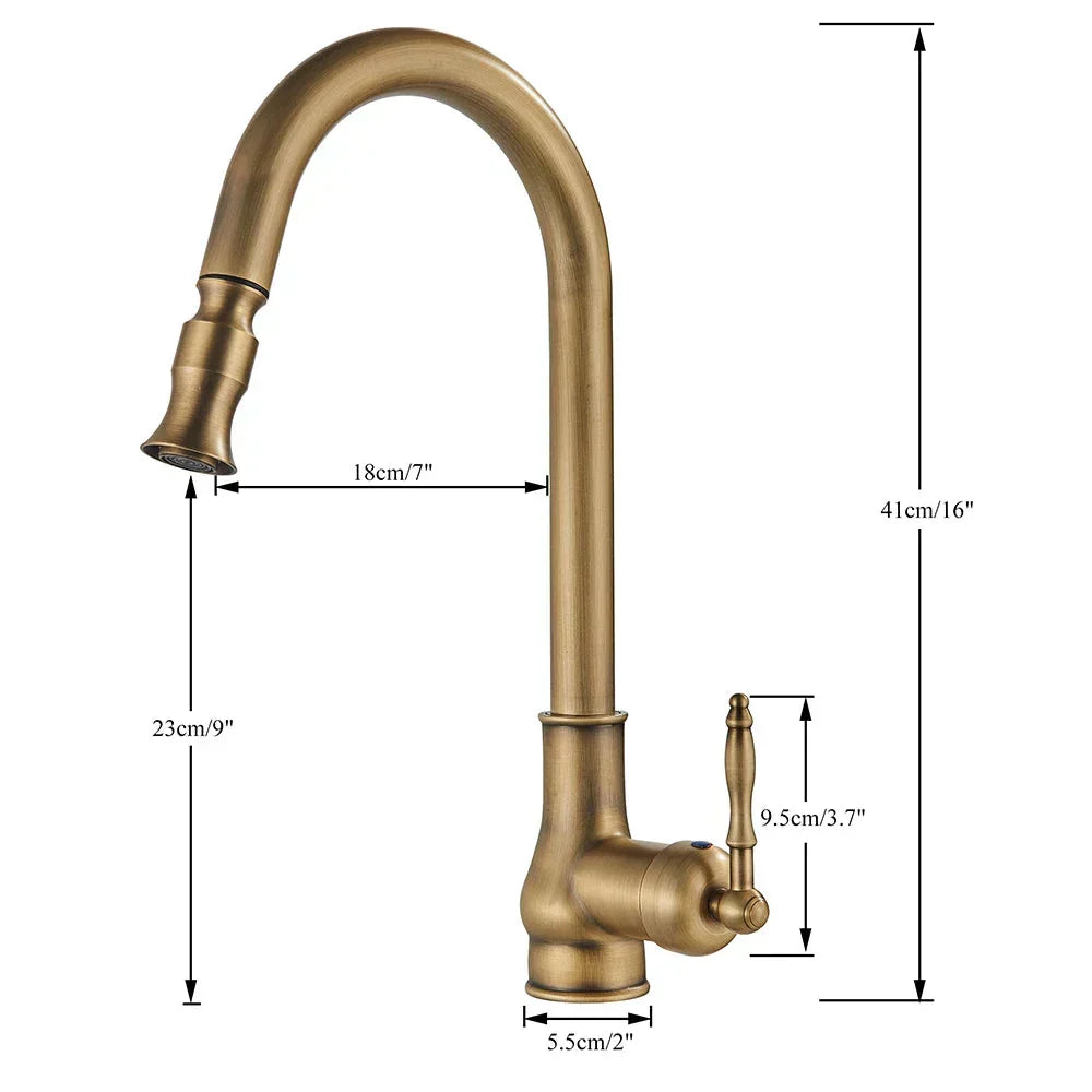HeritageTap Antique Brass Kitchen Tap Retro Style Mixer With Swivel Spout