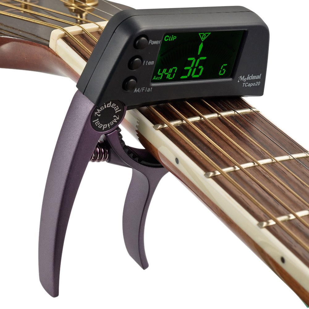 Kapodaster og tuner to i én guitartilbehør med LCD-skærm