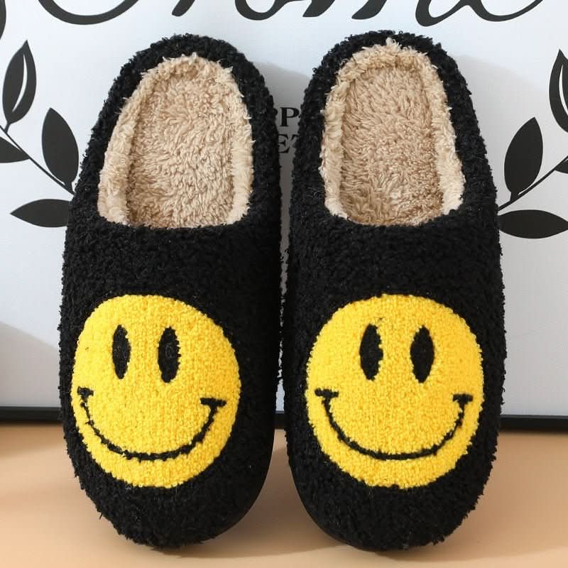 CozyNest-vinterhjemmesko med smiley og ekstra tyk silikonesål til brug derhjemme