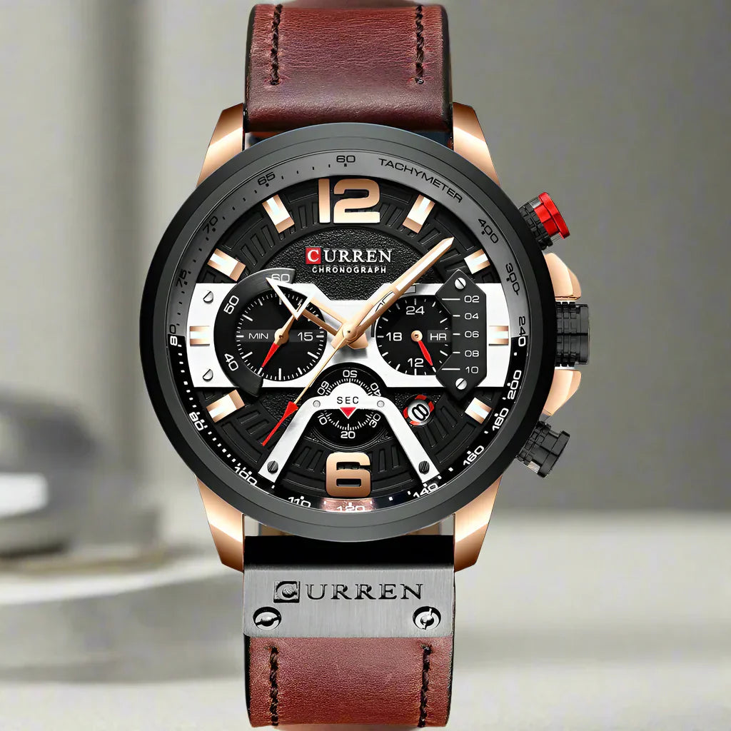 CURRENのアクセル クロノスポーツ – メンズ用高級ミリタリーレザーウォッチ