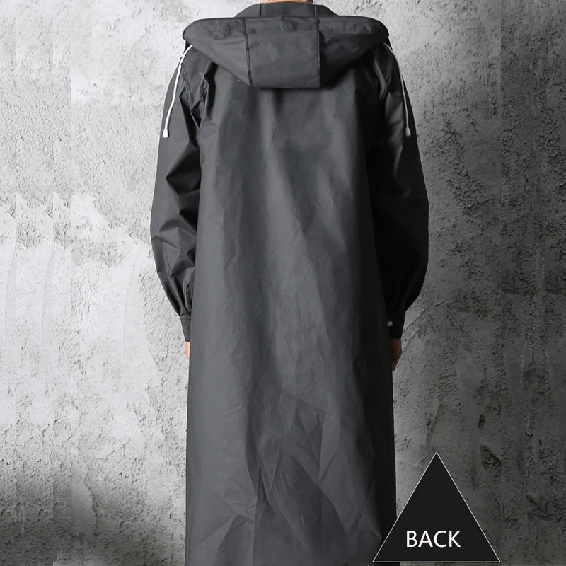 Wasserdichter langer schwarzer Herbstregenmantel – Kapuzenjacke, verstärkte Outdoor-Jacke