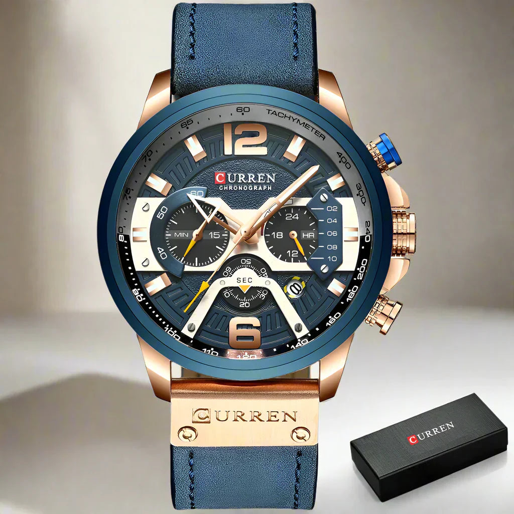 CURRENのアクセル クロノスポーツ – メンズ用高級ミリタリーレザーウォッチ