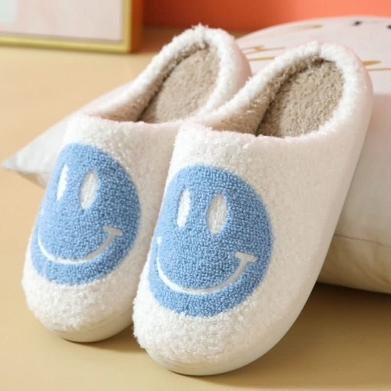 CozyNest-vinterhjemmesko med smiley og ekstra tyk silikonesål til brug derhjemme