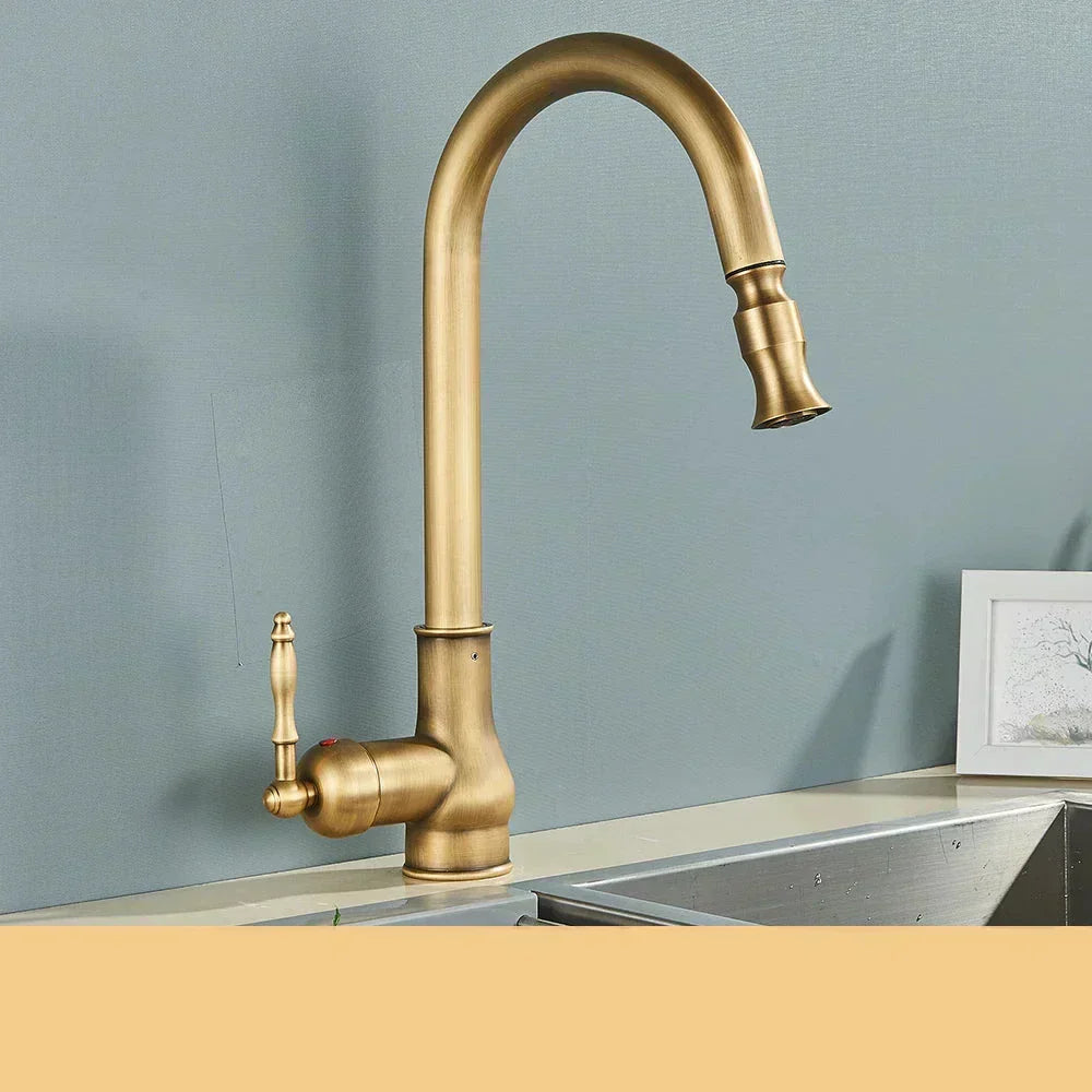 HeritageTap Antique Brass Kitchen Tap Retro Style Mixer With Swivel Spout