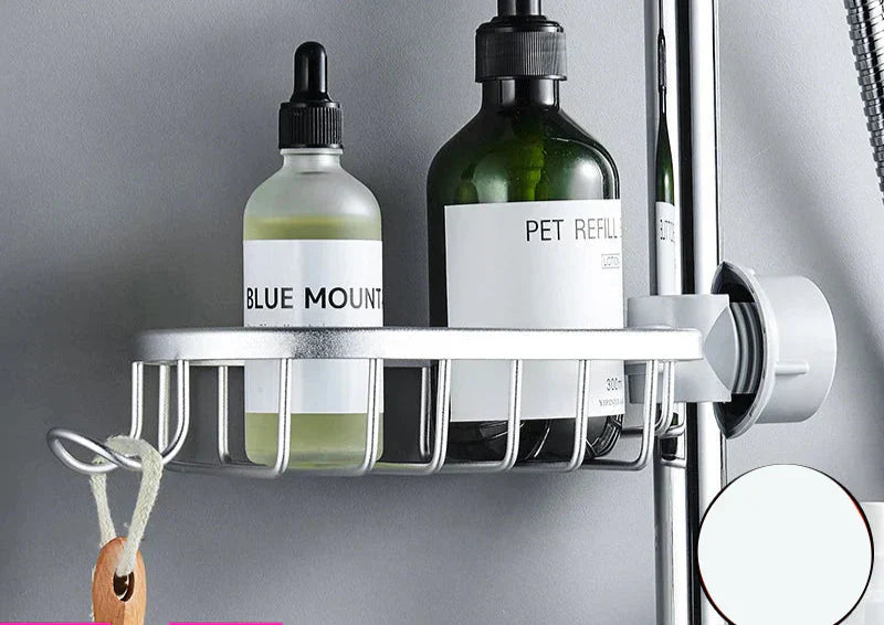調節可能なアルミニウム製バスルーム棚ラック – ノーパンチシャワーストレージバスケット