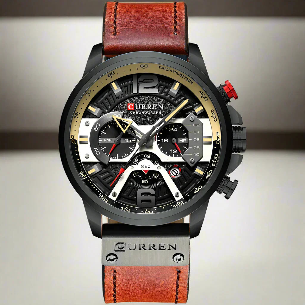 CURRENのアクセル クロノスポーツ – メンズ用高級ミリタリーレザーウォッチ