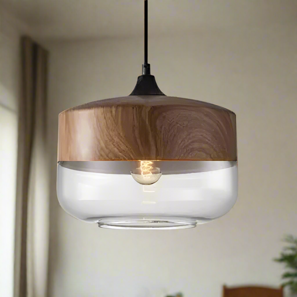 Lucevia | Luxurious Glass and Wood Pendant Light | Orntli
