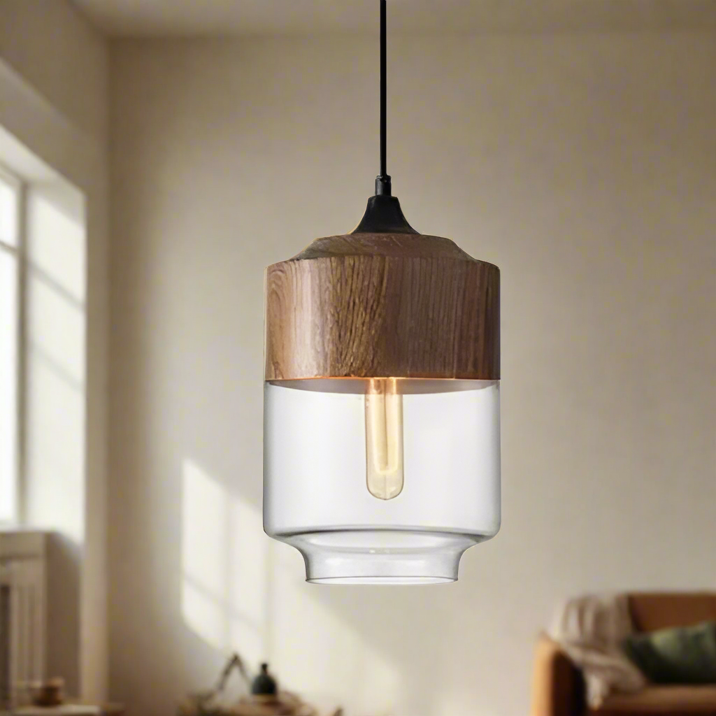 Lucevia | Luxurious Glass and Wood Pendant Light | Orntli
