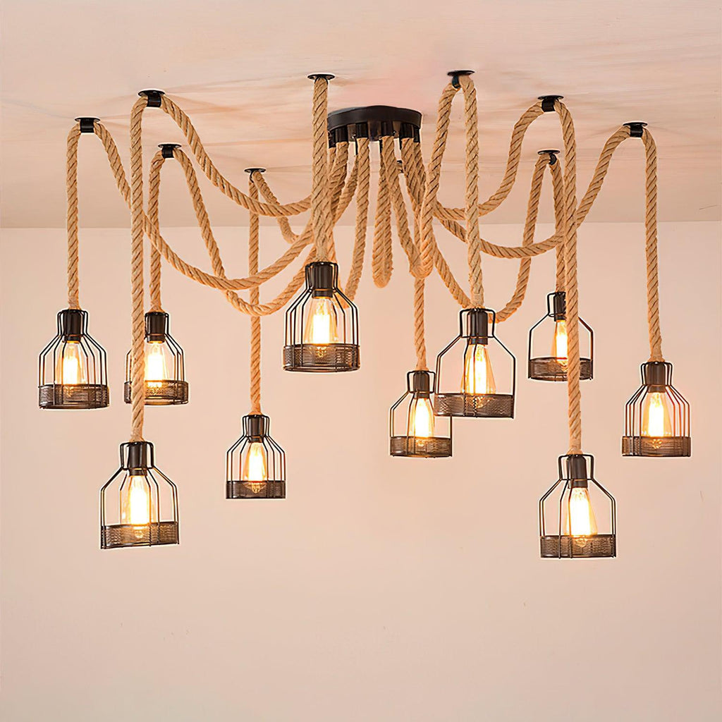 Hemp Rope Scattered Flower Chandelier - Lamp Outdoor