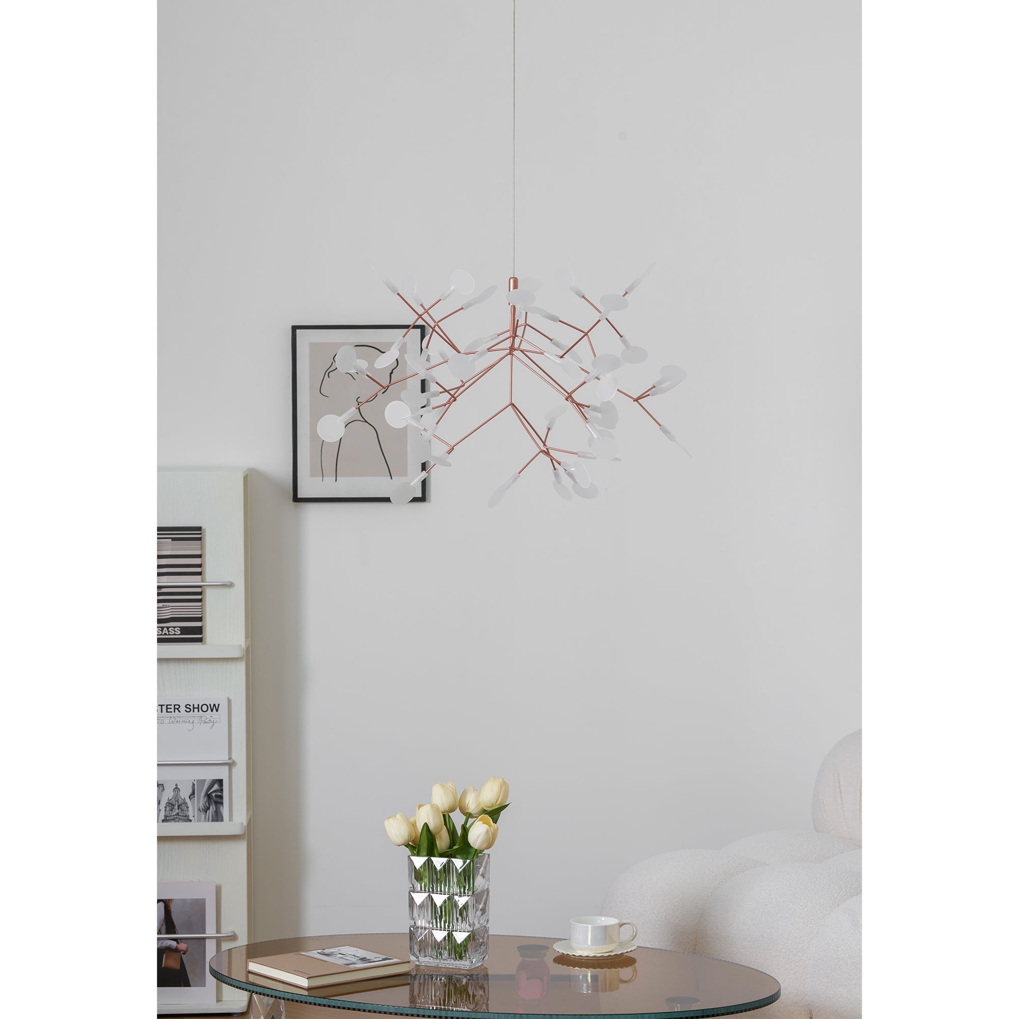 Rose Gold Firefly LED Chandelier — Repositionable Sculptural Branches