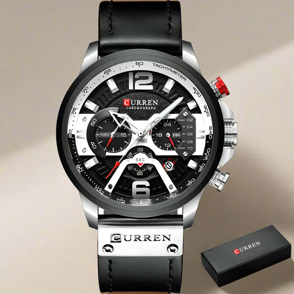 CURRENのアクセル クロノスポーツ – メンズ用高級ミリタリーレザーウォッチ