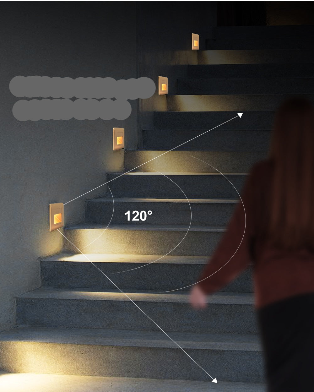 EB Brone - LED lépcsővilágítás 4 színű PIR érzékelő beépített lábvilágítás