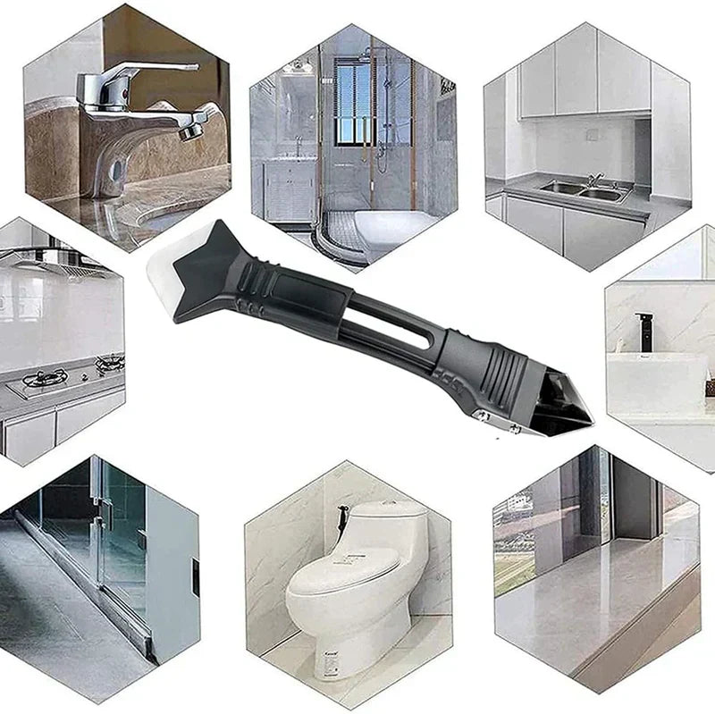 EasyCaulk™ combină trei unelte pentru etanșare: o mistrie pentru silicon, o racletă pentru reziduuri și un cuțit ascuțit.