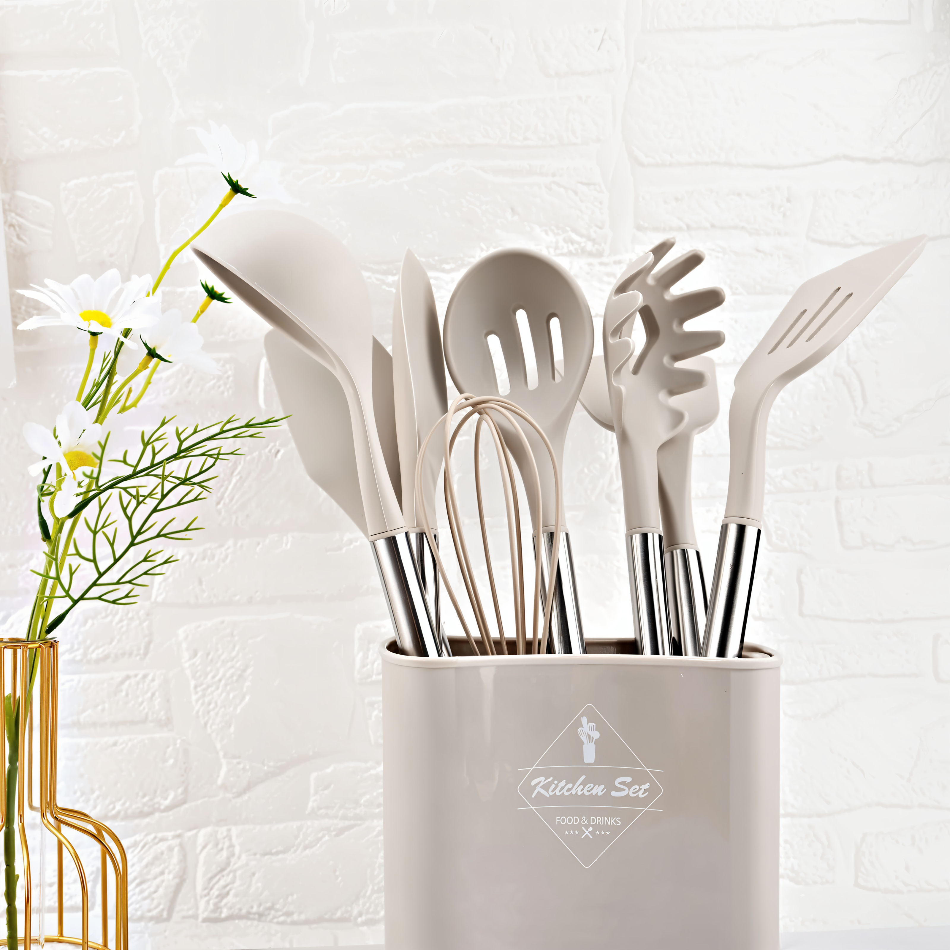 CuisineCraft 12ピース シリコンキッチン用具セット - 耐熱性、ステンレススチール製ハンドル、人間工学に基づいたデザイン