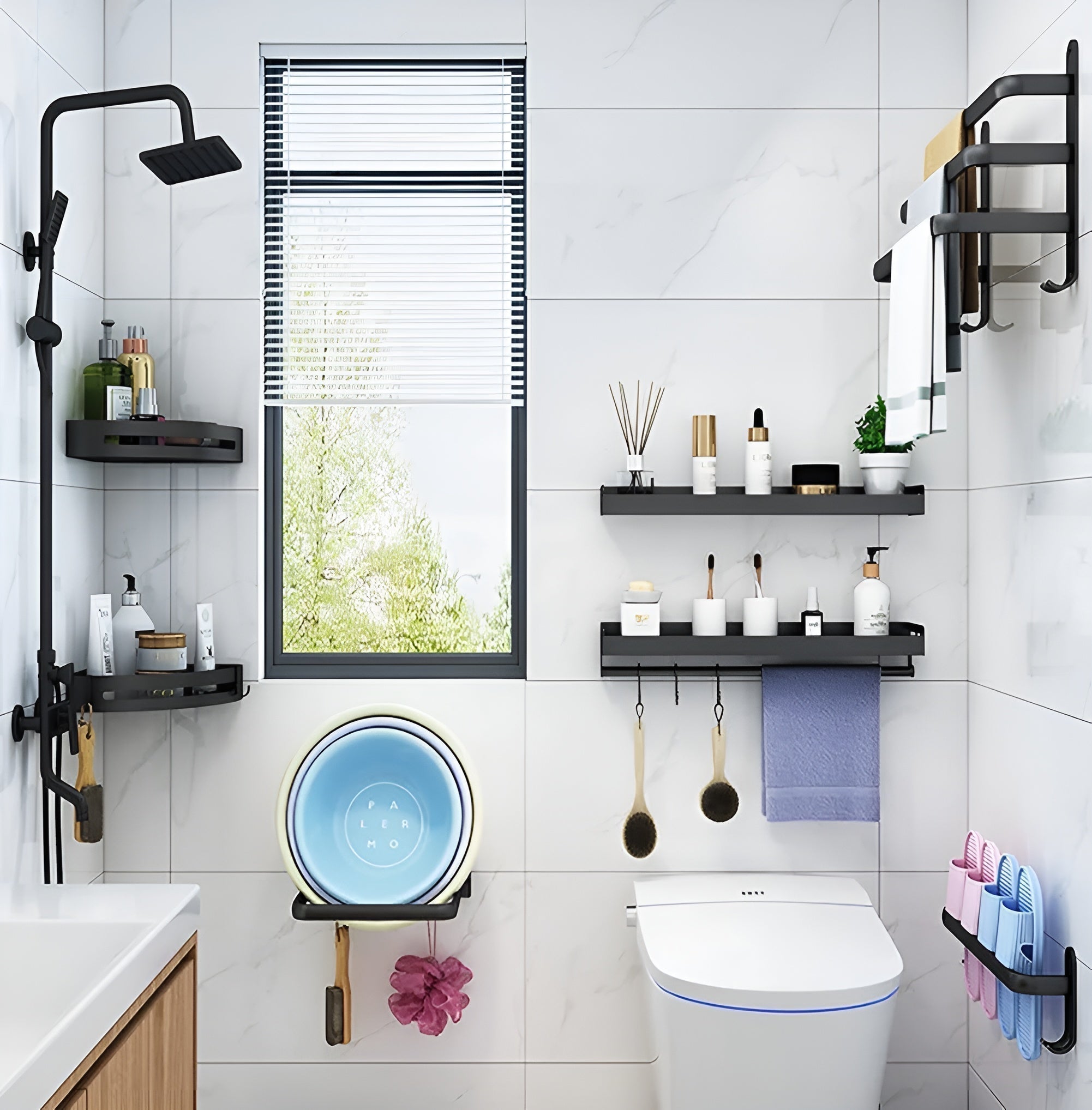 لوكسراك - حامل مناشف أنيق موفر للمساحة ومثبت على الحائط