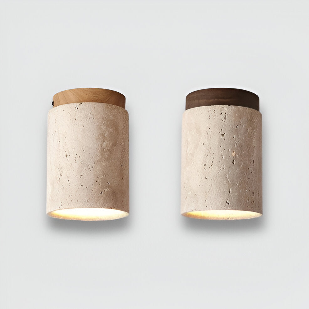 Lampada da soffitto MarWood in travertino – Faretto a incasso in marmo e legno per illuminazione elegante
