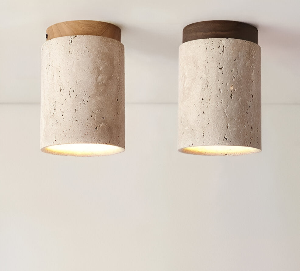 Lampada da soffitto MarWood in travertino – Faretto a incasso in marmo e legno per illuminazione elegante
