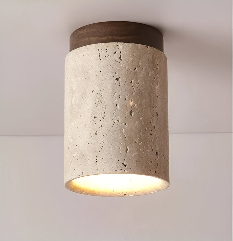 Lampada da soffitto MarWood in travertino – Faretto a incasso in marmo e legno per illuminazione elegante