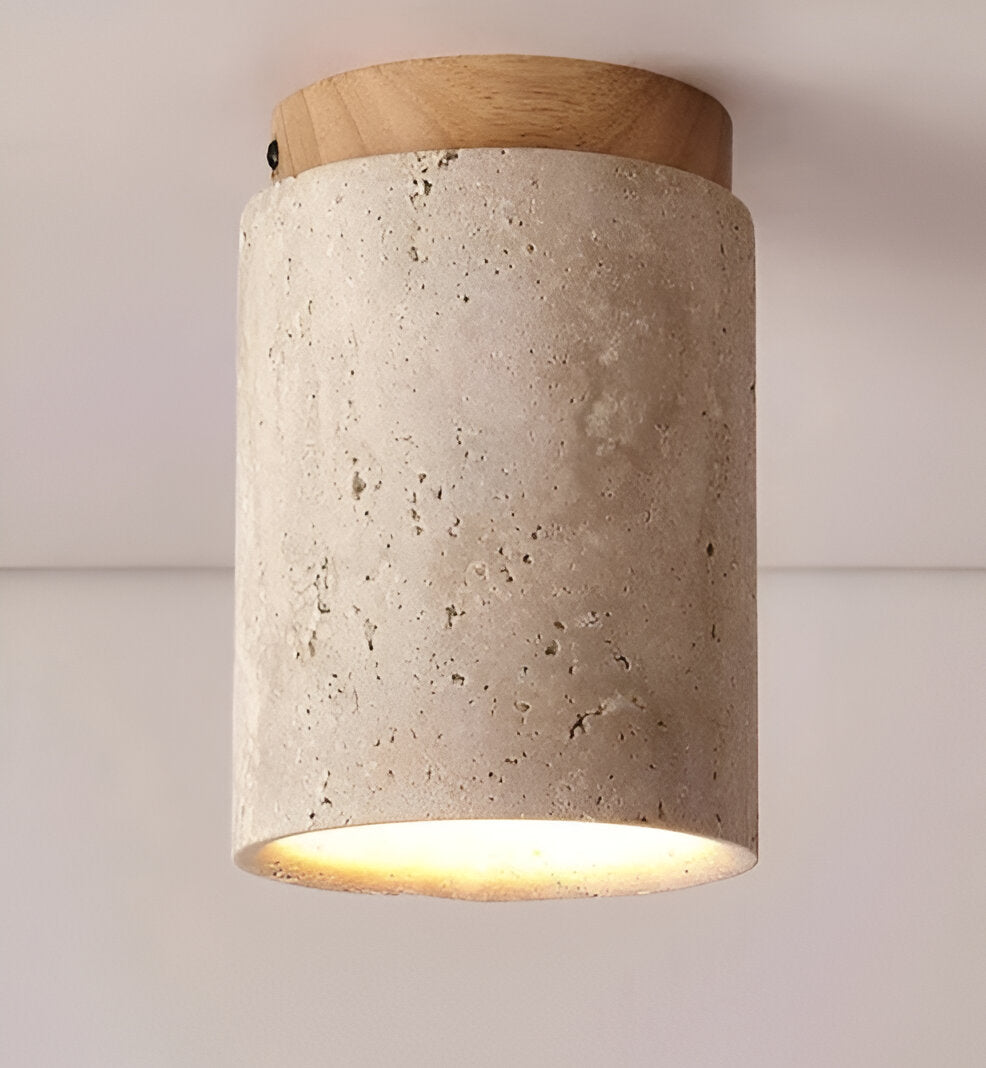 Lampada da soffitto MarWood in travertino – Faretto a incasso in marmo e legno per illuminazione elegante