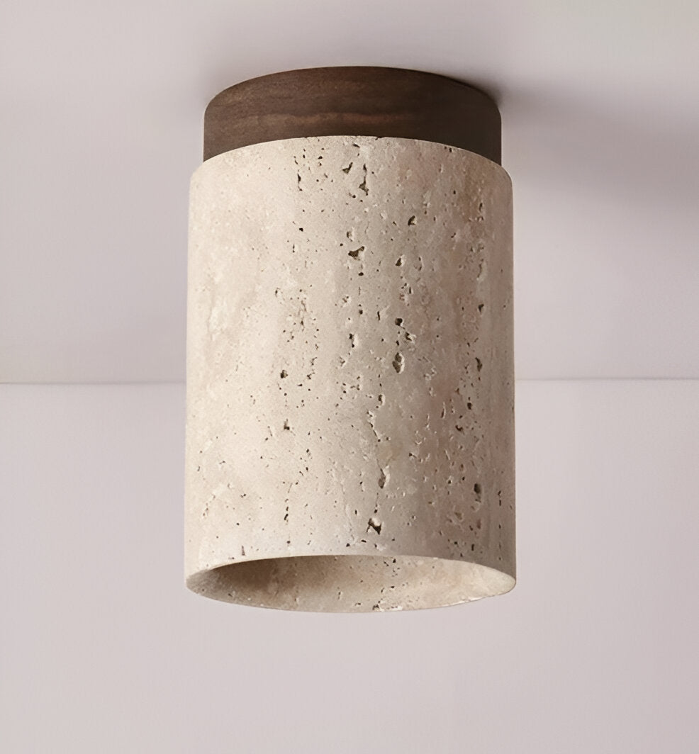 Lampada da soffitto MarWood in travertino – Faretto a incasso in marmo e legno per illuminazione elegante