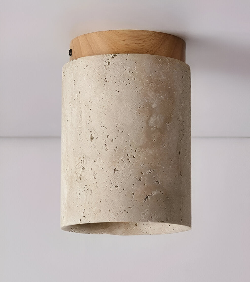 Lampada da soffitto MarWood in travertino – Faretto a incasso in marmo e legno per illuminazione elegante