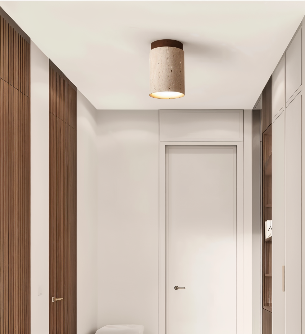 Lampada da soffitto MarWood in travertino – Faretto a incasso in marmo e legno per illuminazione elegante