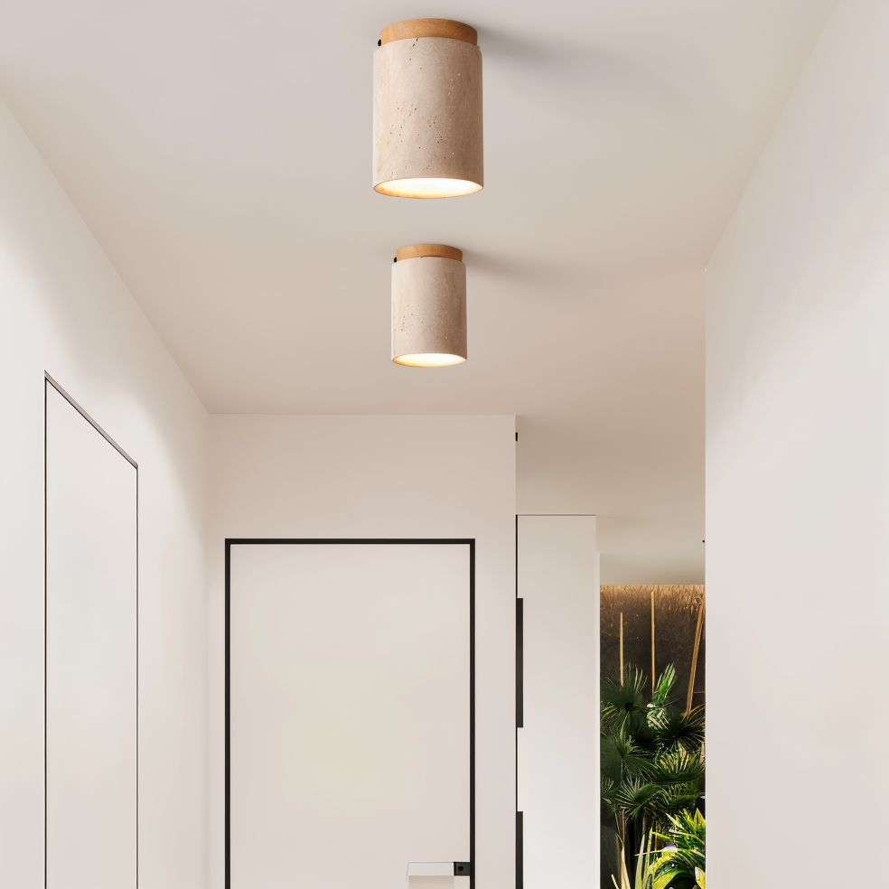 Lampada da soffitto MarWood in travertino – Faretto a incasso in marmo e legno per illuminazione elegante