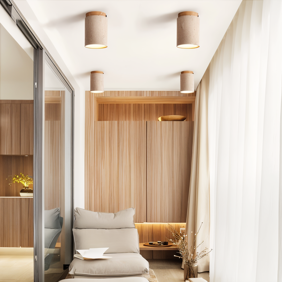 Lampada da soffitto MarWood in travertino – Faretto a incasso in marmo e legno per illuminazione elegante