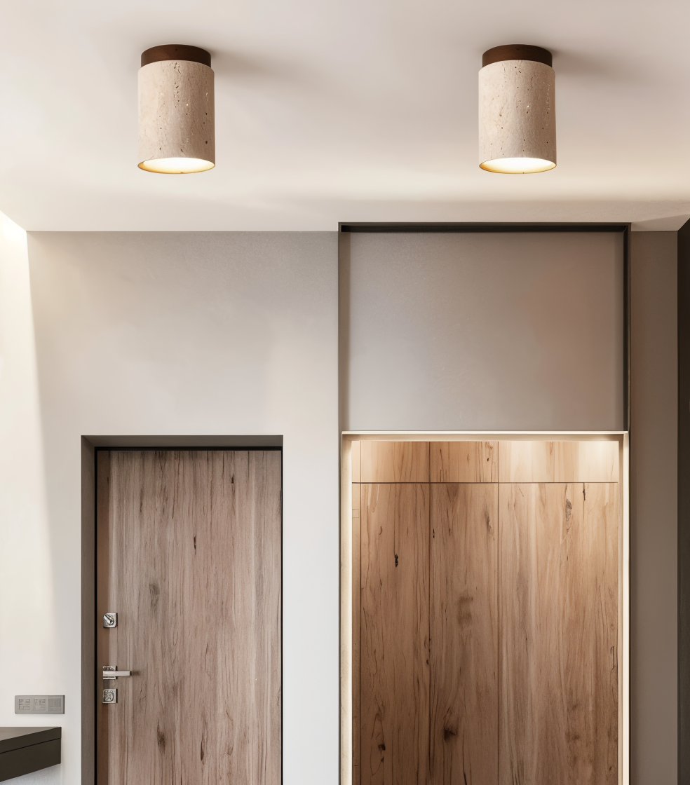 Lampada da soffitto MarWood in travertino – Faretto a incasso in marmo e legno per illuminazione elegante