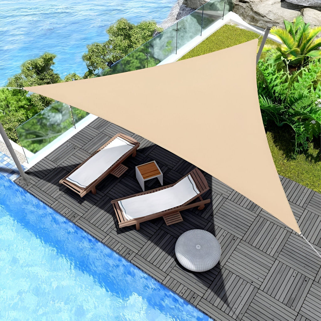 Toldo triangular impermeável em poliéster — proteção UV, 3 tamanhos