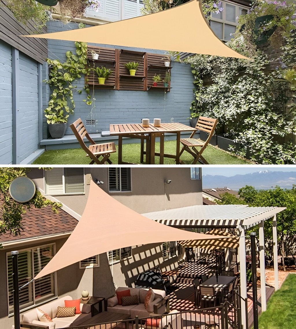 Toldo triangular impermeável em poliéster — proteção UV, 3 tamanhos