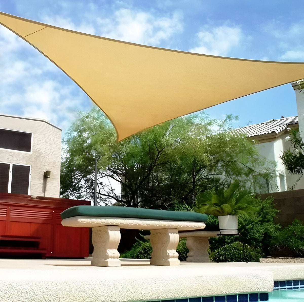 Toldo triangular impermeável em poliéster — proteção UV, 3 tamanhos