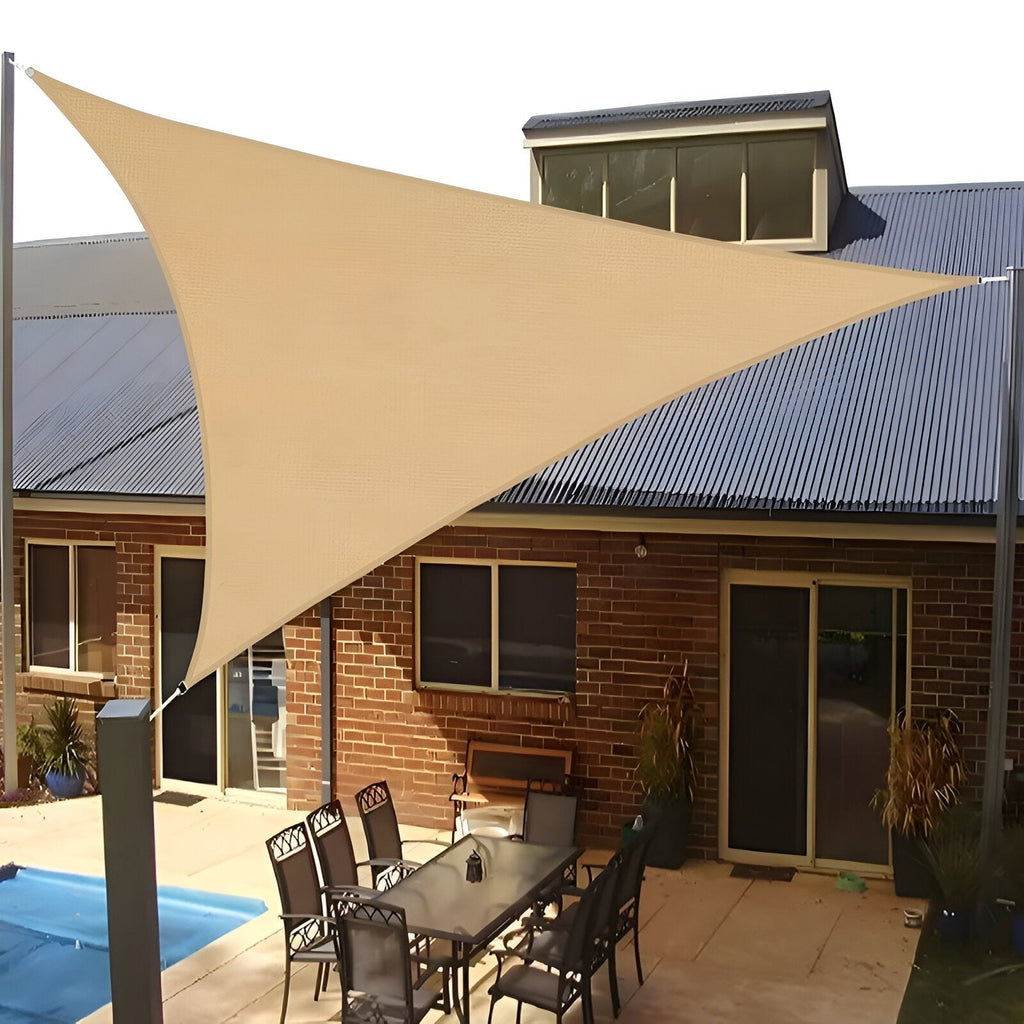 Toldo triangular impermeável em poliéster — proteção UV, 3 tamanhos