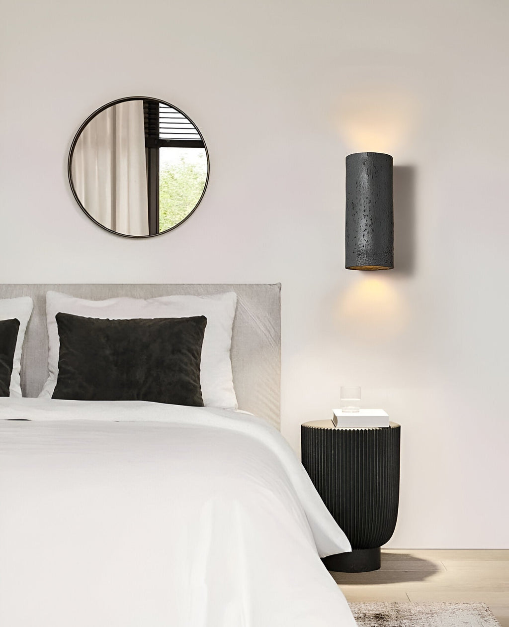 Lampu Dinding Tiub Silinder - Lampu Dinding Batu Wabi-Sabi | Lampu Sorot LED dengan Pencahayaan Atas dan Bawah