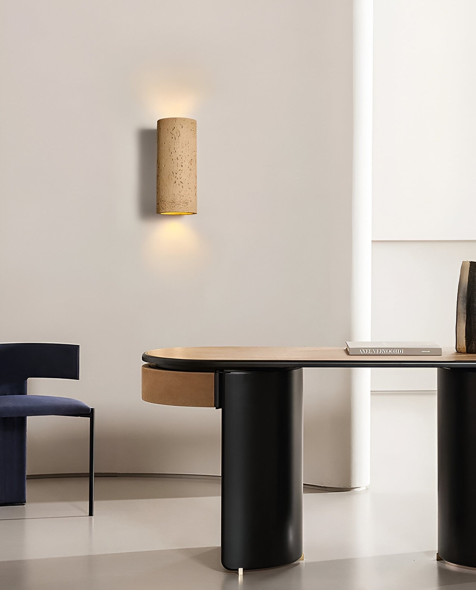 Lampu Dinding Tiub Silinder - Lampu Dinding Batu Wabi-Sabi | Lampu Sorot LED dengan Pencahayaan Atas dan Bawah