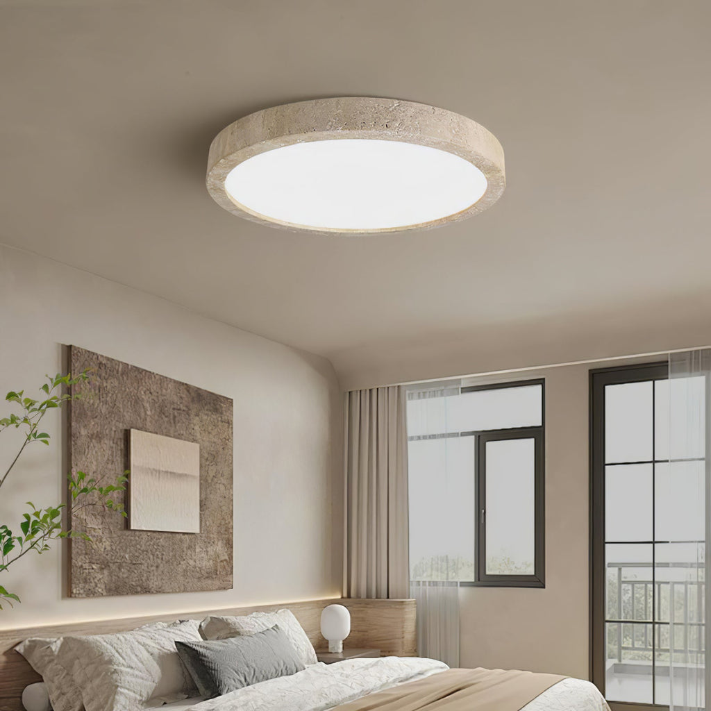 Lampa sufitowa Horizon z trawertynu — ściemnialna Triac, minimalistyczna rama