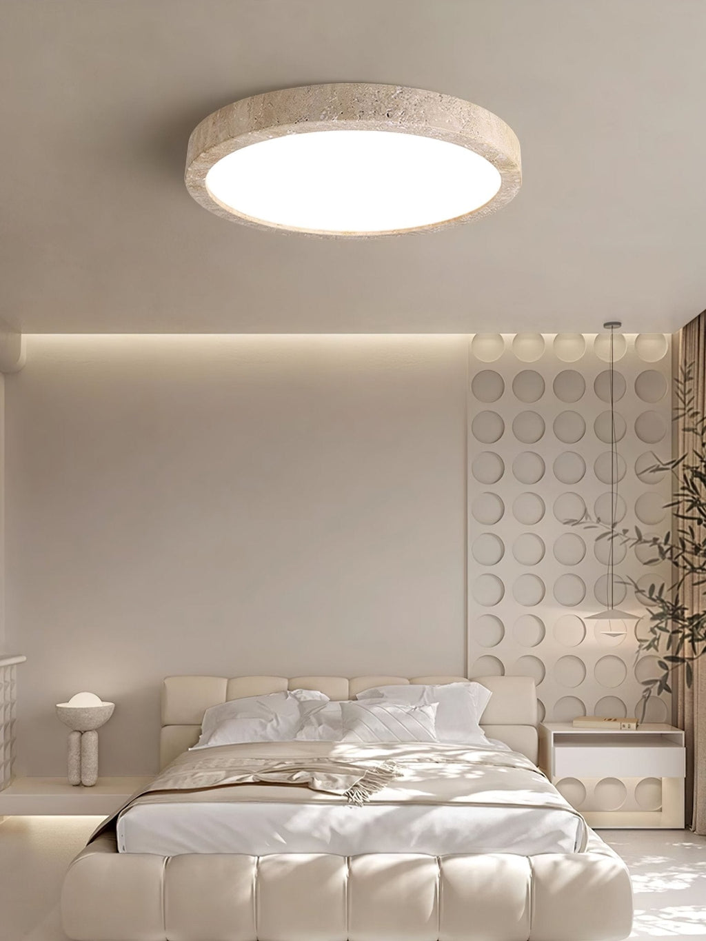Lampa sufitowa Horizon z trawertynu — ściemnialna Triac, minimalistyczna rama