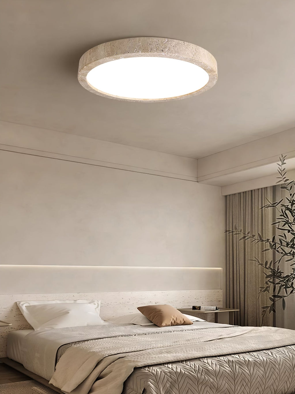 Lampa sufitowa Horizon z trawertynu — ściemnialna Triac, minimalistyczna rama