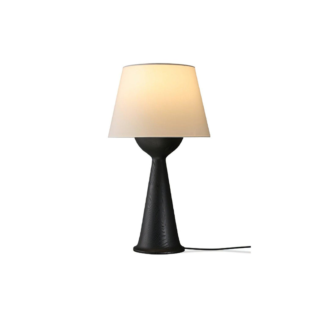 Konisk bordlampe i tre, Solis — kompakt profil, dimbar sokkel, integrert bryter