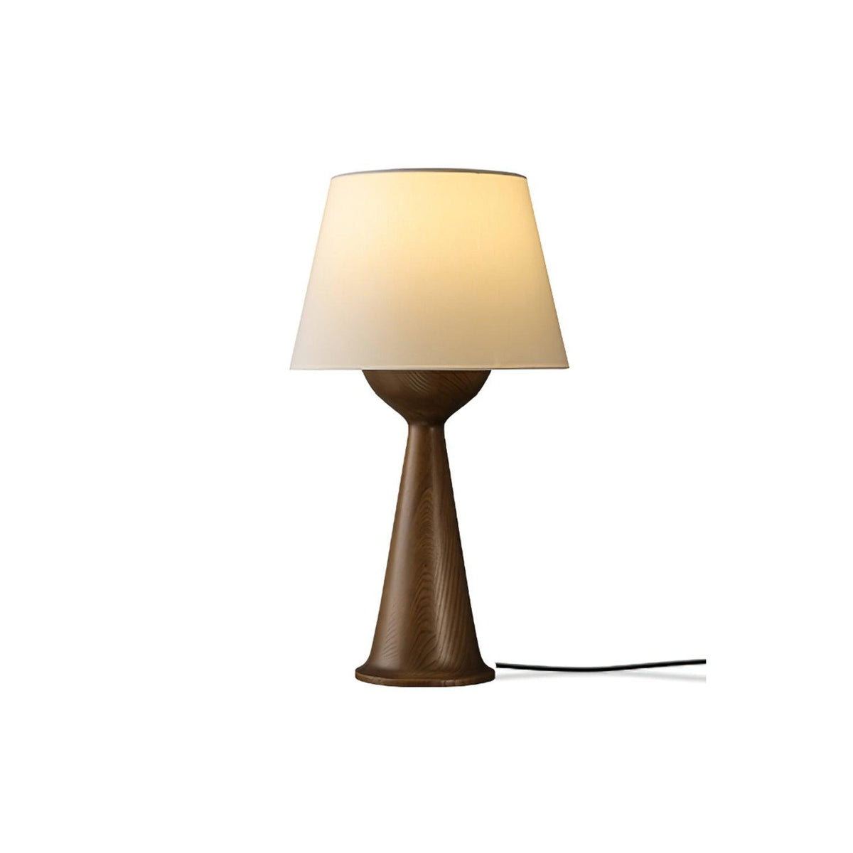 Konisk bordlampe i tre, Solis — kompakt profil, dimbar sokkel, integrert bryter