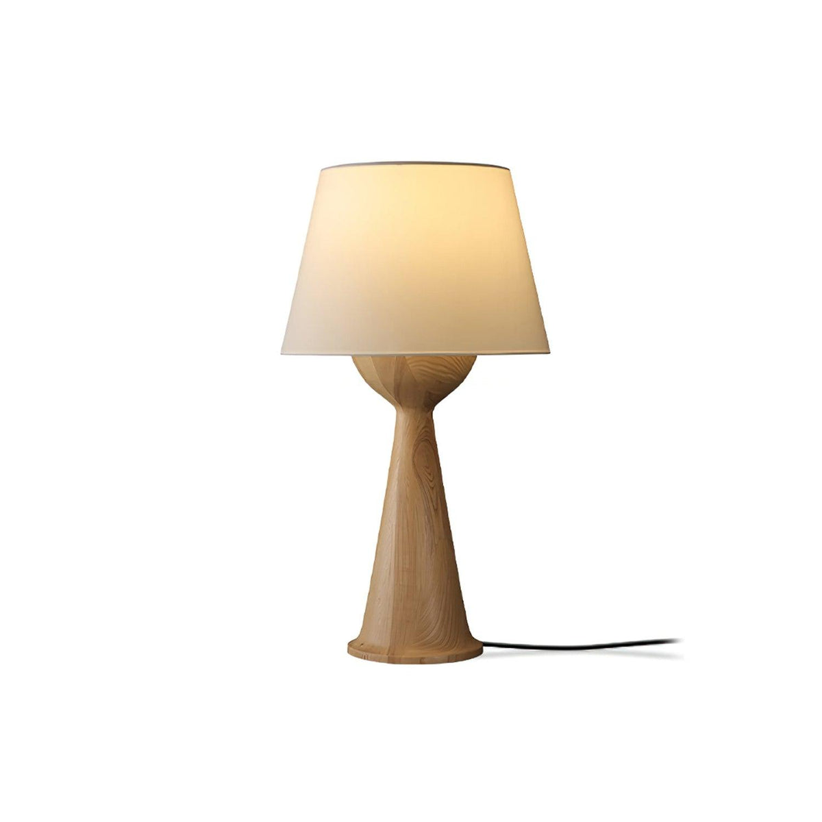 Konisk bordlampe i tre, Solis — kompakt profil, dimbar sokkel, integrert bryter