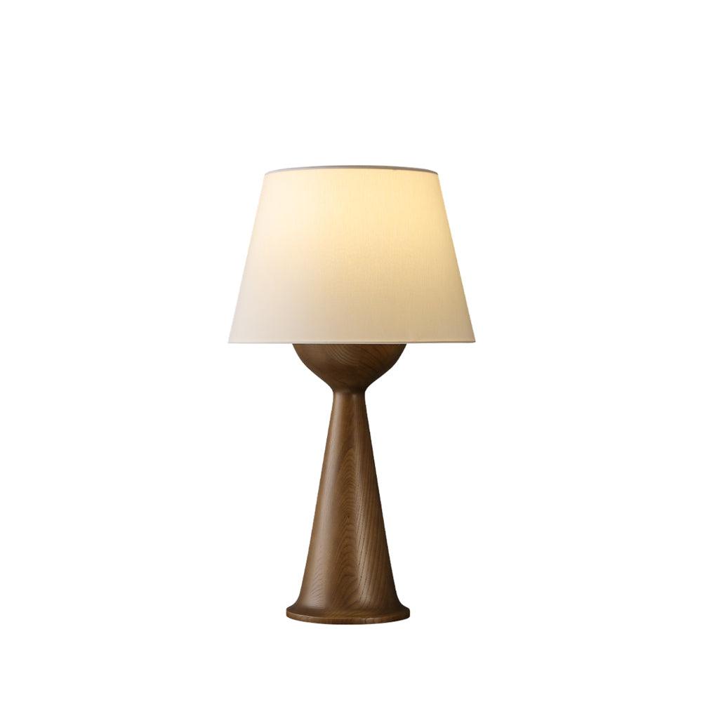 Konisk bordlampe i tre, Solis — kompakt profil, dimbar sokkel, integrert bryter
