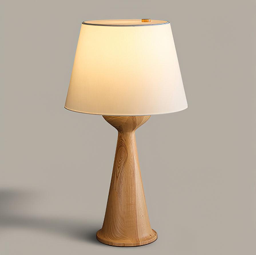 Konisk bordlampe i tre, Solis — kompakt profil, dimbar sokkel, integrert bryter